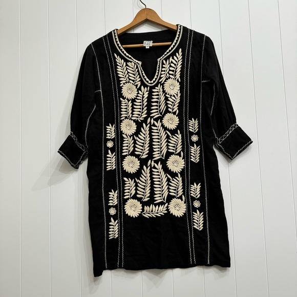Sister Mary Gloria Embroidered Linen Blend Tunic Mini Dress Size XS Dresses